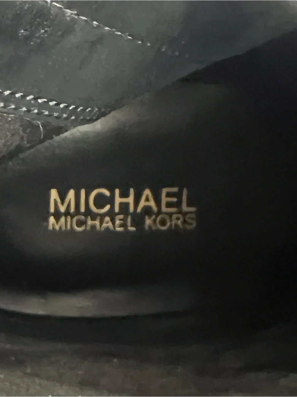 MICHAEL KORS PORTER BOOTIE ANKLE BOOTS, BLACK SUEDE LEATHER, GOLD HEELS, SIZE 8M